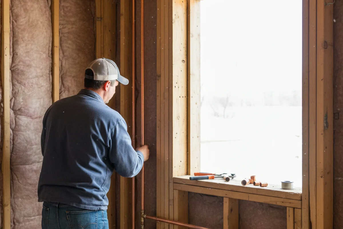 Licensed plumber running new copper supply lines in a Litchfield home